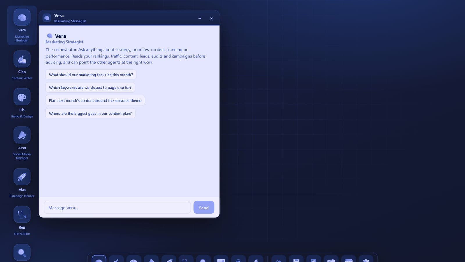 Abstract cinematic visual in electric blue and violet representing an automated marketing operations platform